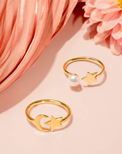 Anillo estrella con perla plata enchapado en oro - Imagen 3