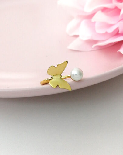 Anillo butterfly on the moon plata enchapado en oro - Imagen 3