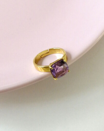 Anillo amatista plata enchapado en oro - Imagen 7
