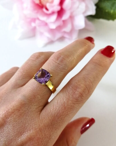 Anillo amatista plata enchapado en oro - Imagen 6