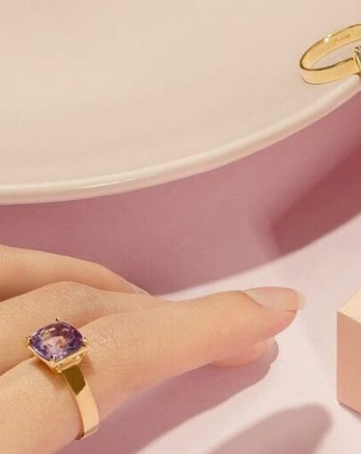 Anillo amatista plata enchapado en oro - Imagen 5