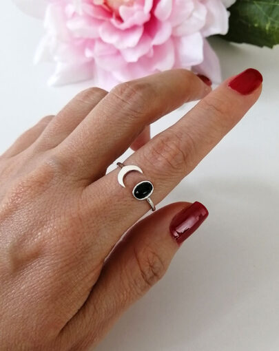 Anillo media luna onix plata - Imagen 3