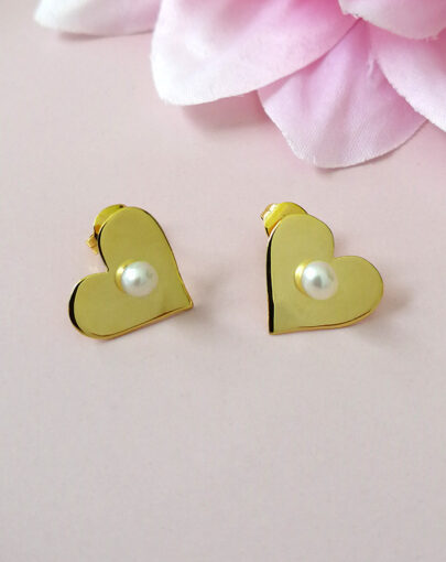 ARETES CORAZÓN CON PERLA PLATA ENCHAPADO ORO - Imagen 3