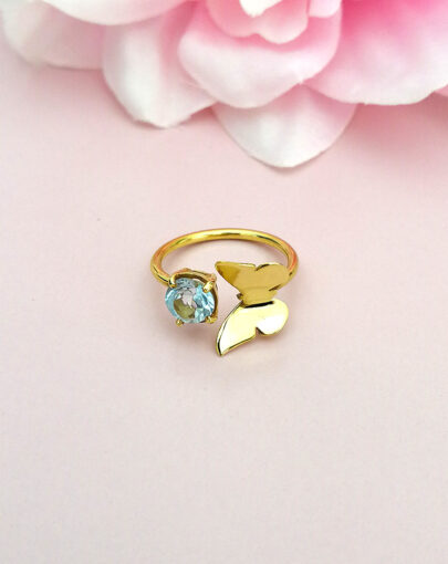 Anillo mariposa topacio sky plata enchapado en oro - Imagen 3