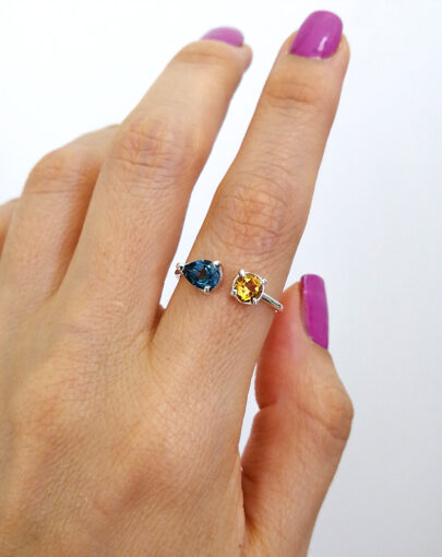 Anillo Citrino y Topacio Blue London plata - Imagen 4