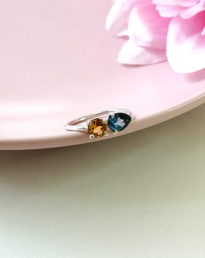 Anillo Citrino y Topacio Blue London plata - Imagen 3