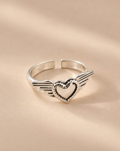 ANILLO CORAZÓN ALADO PLATA
