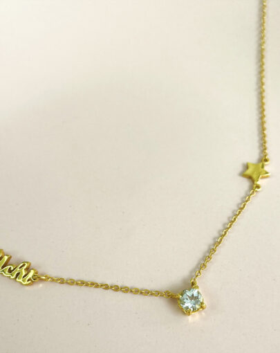 CADENA PERSONALIZADA CON TU NOMBRE + CRISTAL + SIMBOLO PLATA ENCHAPADO EN ORO - A PEDIDO! - Imagen 4