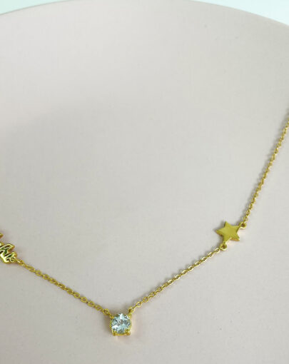 CADENA PERSONALIZADA CON TU NOMBRE + CRISTAL + SIMBOLO PLATA ENCHAPADO EN ORO - A PEDIDO! - Imagen 5