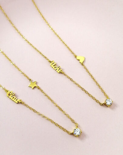 CADENA PERSONALIZADA CON TU NOMBRE + CRISTAL + SIMBOLO PLATA ENCHAPADO EN ORO - A PEDIDO! - Imagen 3