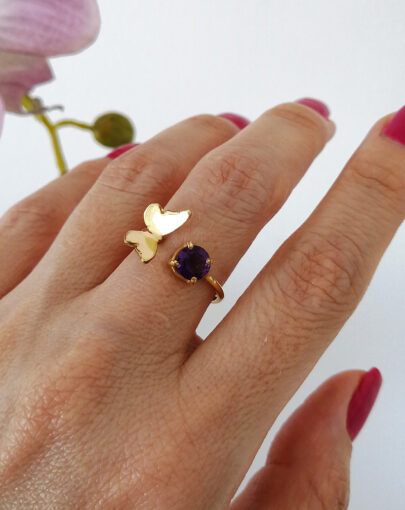 ANILLO MARIPOSA AMATISTA PLATA ENCHAPADO EN ORO - Imagen 3