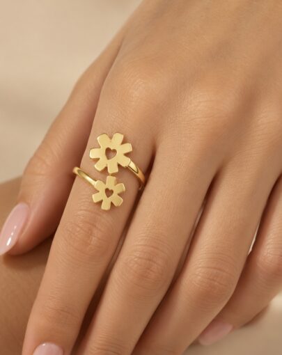 ANILLO DOBLE FLOR PLATA ENCHAPADO EN ORO