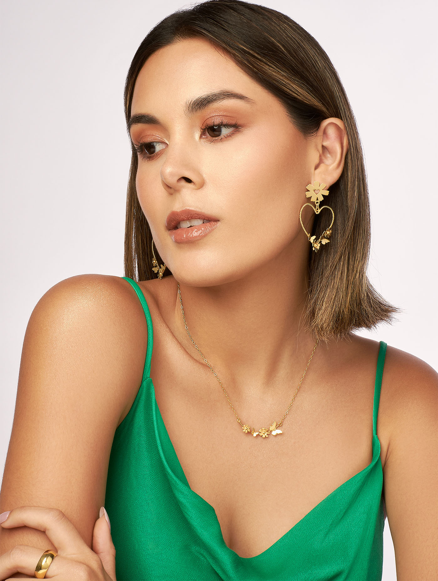 Aretes corazon y cadena gold-min