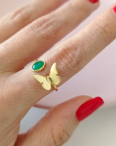 ANILLO MARIPOSA ESMERALDA PLATA CON ENCHAPE DE ORO - Imagen 3
