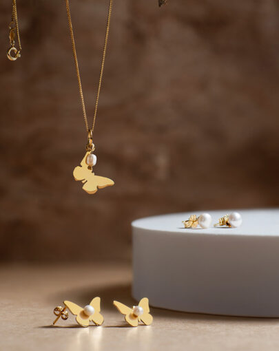 Aretes butterfly on the moon plata enchapado en oro - Imagen 4