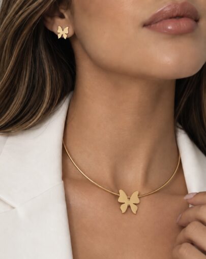 ALAS DEL ALBA - ARETES PEGADOS MARIPOSA PLATA CON ENCHAPE DE ORO - Imagen 1