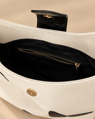 BOLSO MARIPOSAS DE CUERO MARFIL CON NEGRO - Imagen 3