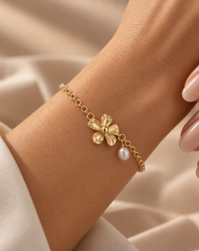 PULSERA FLOR PLATA CON ENCHAPE DE ORO - FLORECE - Imagen 1