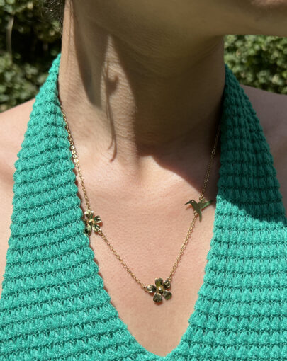 CADENA FLORES COLIBRI PLATA CON ENCHAPE DE ORO 18K - FLORECE - Imagen 3