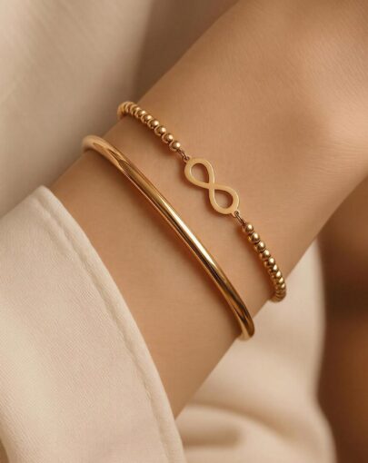 PULSERA REGULABLE INFINITO CON BOLITAS PLATA CON ENCHAPE ORO - Imagen 3