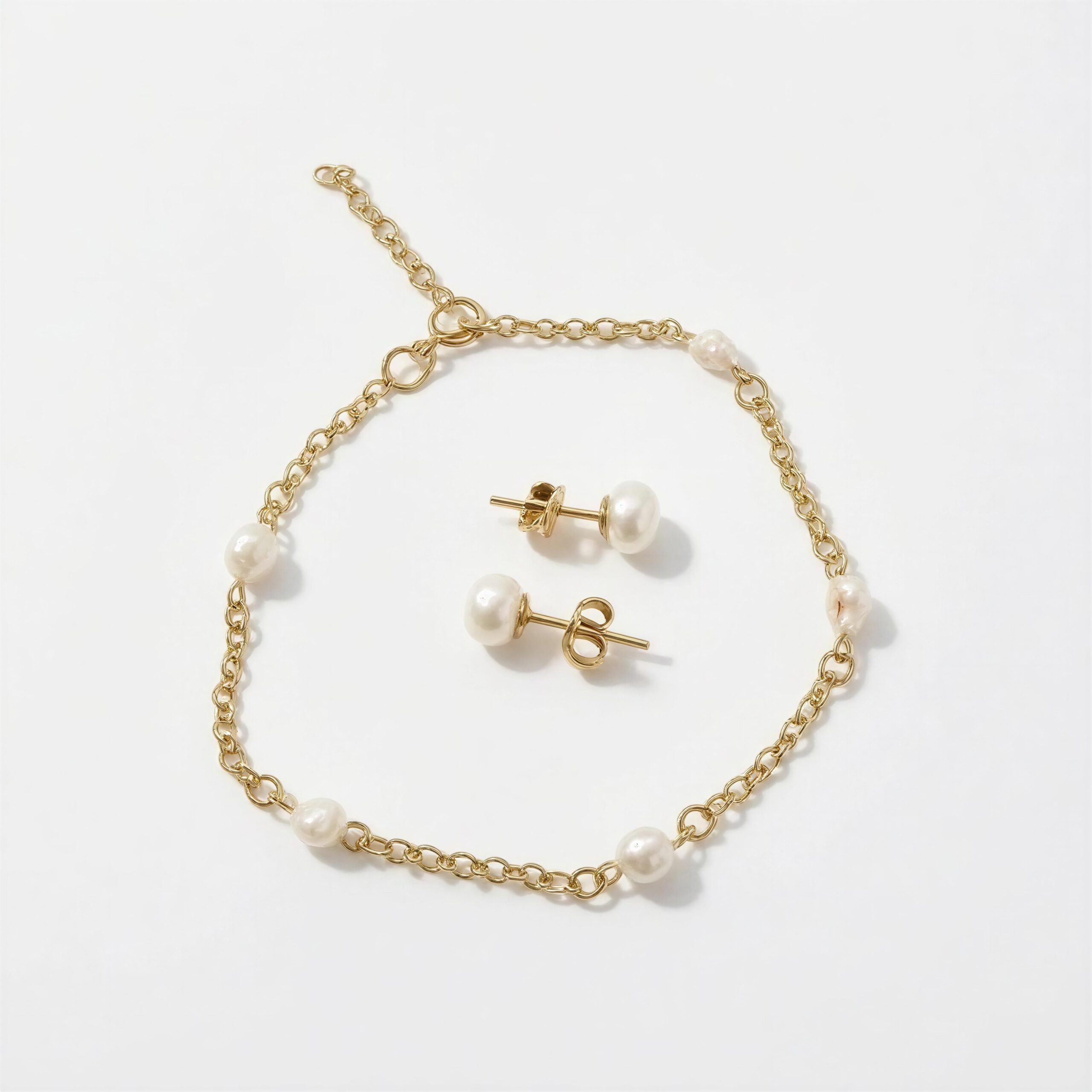 pulsera perla con arete de perlas